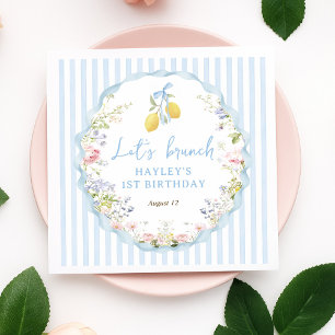 Girls Blue Bow Lemon Floral Napkin