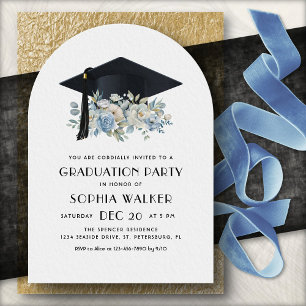 Girls Blue Floral Graduation Party Invitation