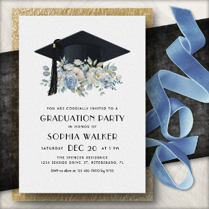 Girls Blue Floral Graduation Party Invitation