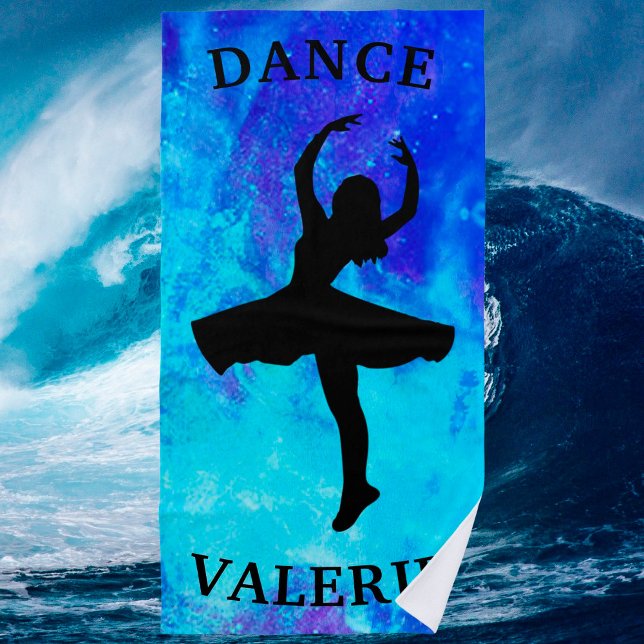 Girls Blue Galaxy Dance Beach Towel with Name (Creator Uploaded)