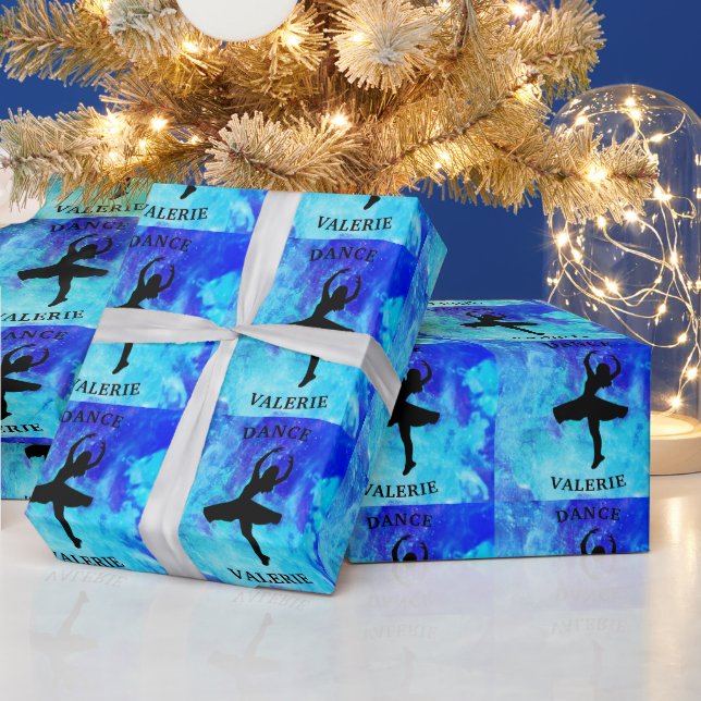 Girls Blue Galaxy Dance Wrapping Paper with Name (Holidays)
