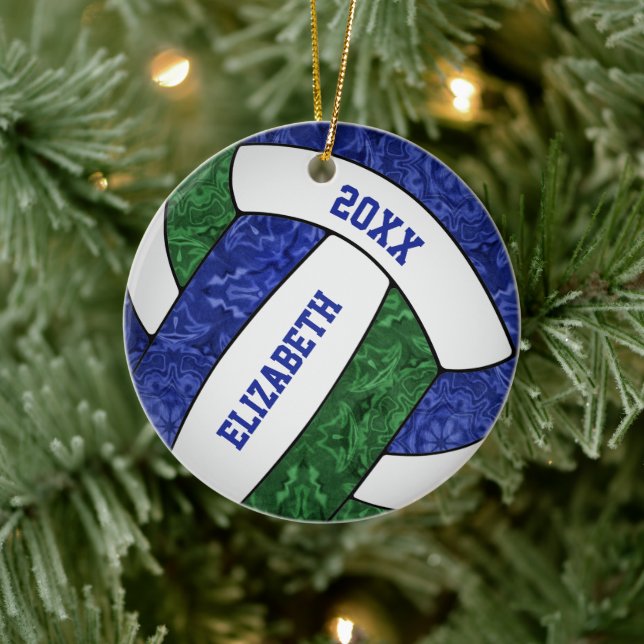 girls blue green volleyball keepsake  ceramic tree decoration (Tree)