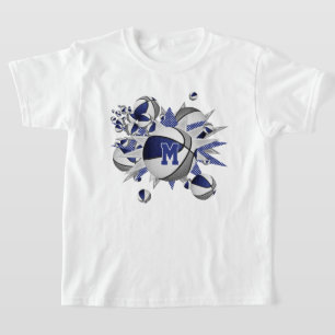 girl's blue grey basketballs stars monogrammed T-Shirt