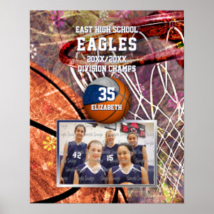 girls blue grey team colours photo basketball poster