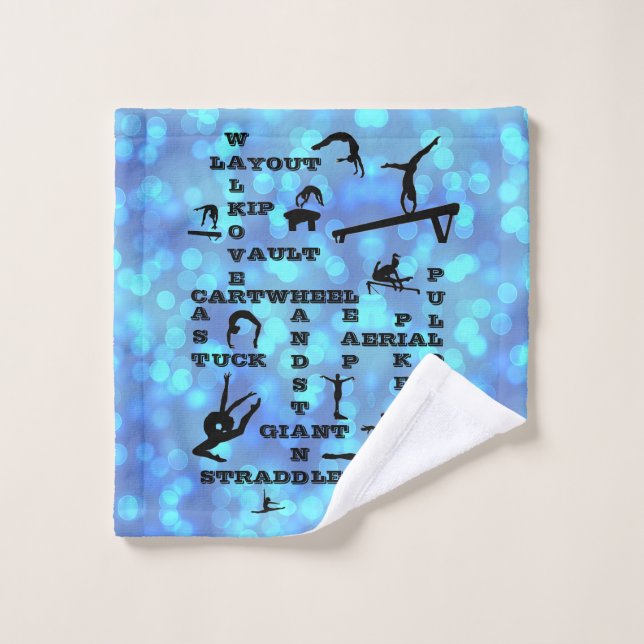 Girls Blue Gymnastics Crosswords Wash Cloth Towel (Wash Cloth)