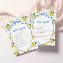 Girls Blue Lemon Amalfi 1st Birthday Trivia Game