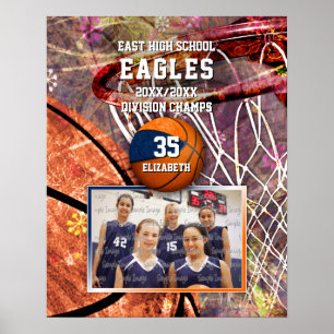 girls blue orange team colours photo basketball poster