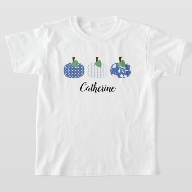 Girls Blue Pumpkin Trio T-Shirt (Laydown)