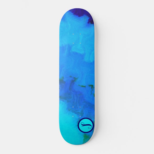 Girls Blue Tie Dye Monogram Skateboard (Front)