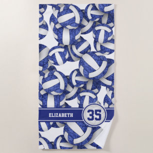 girls blue white volleyballs pattern personalised beach towel