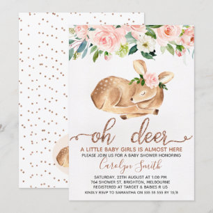 Girls Blush Floral Oh Deer Baby Shower Invitation