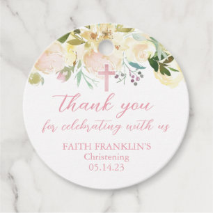 Girls Blush Floral Thank You Baptism Communion Favour Tags