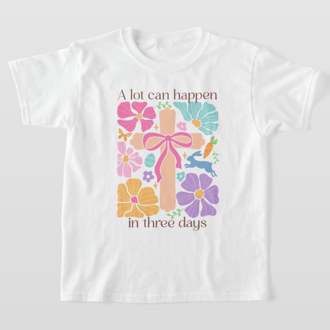 Girls Boho Christian Easter Cross T-Shirt (Laydown)