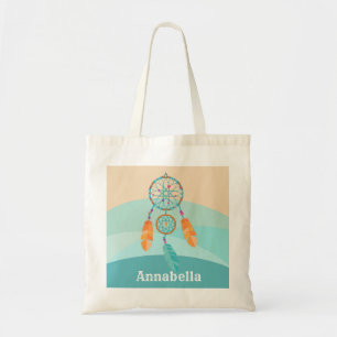 Girls boho dream catcher add name tote bag