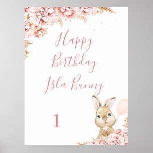 Girl's Boho Floral Bunny 1st Birthday Sign
