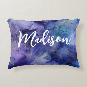 Girls Boho Purple Blue Watercolor Personalised Decorative Cushion