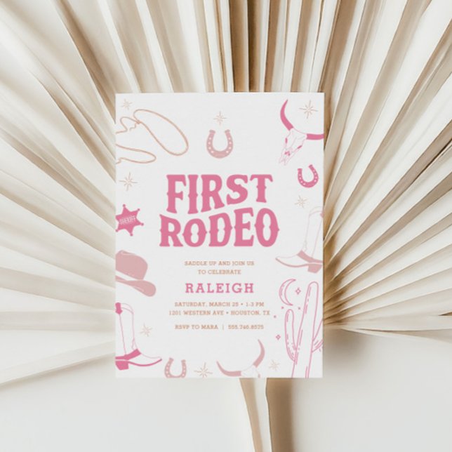 Girls' Boho Retro First Rodeo Cowgirl 1st Birthday Invitation (Creator Uploaded)