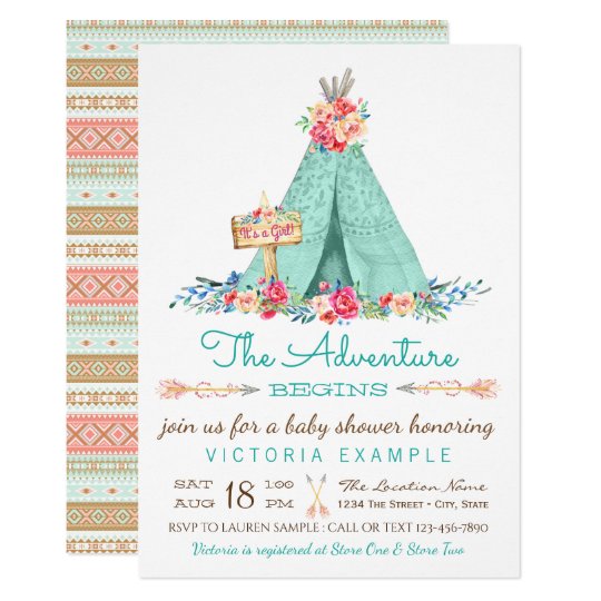 teepee baby shower invitations