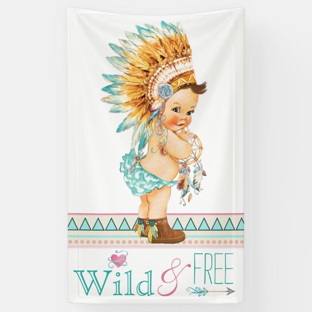 Girls Boho Tribal Baby Shower Banner (Vertical)