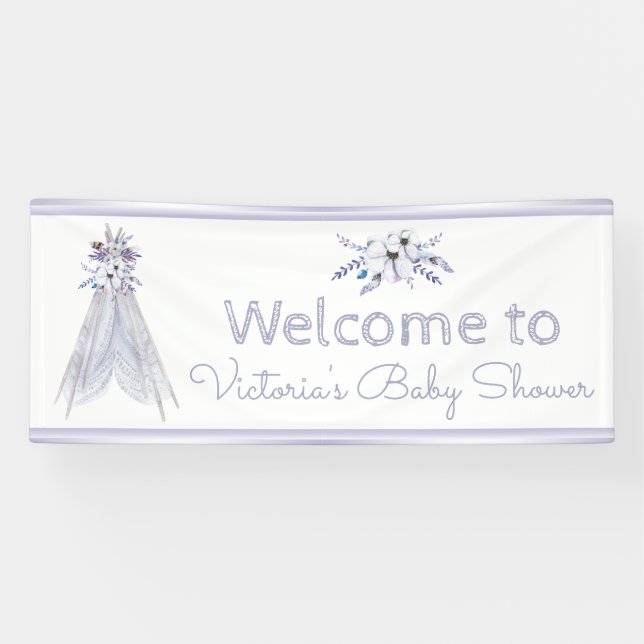 Girls Boho Tribal Teepee Baby Shower Banner (Horizontal)