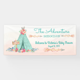Girls Boho Tribal TeePee Baby Shower Banner