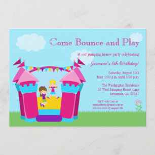 Girl's bounce house birthday party invitation