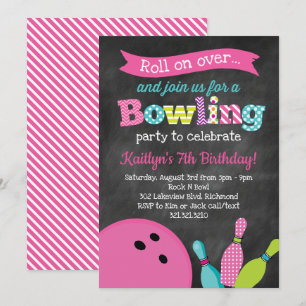 Girl's Bowling Birthday Party - Chalkboard Invitation
