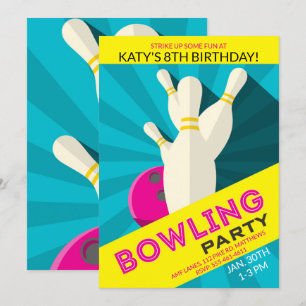 Girl's Bowling Birthday Party Invitation