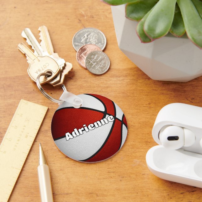 girls boys basketball red team colours key ring (Desk)