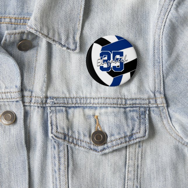 girls boys blue black volleyball team colours 6 cm round badge (In Situ)