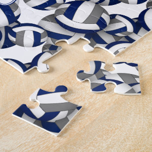 girls boys blue grey volleyball sports gifts jigsaw puzzle