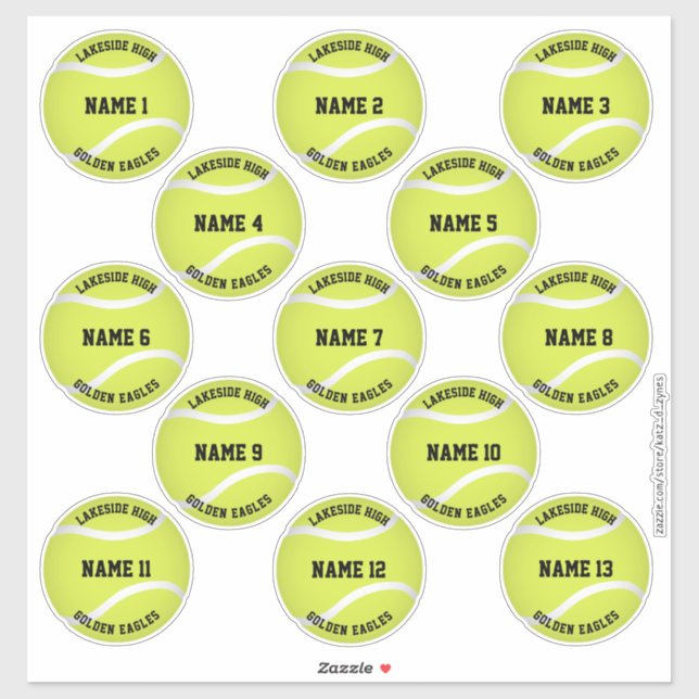 girls boys custom players names tennis stickers (Sheet)