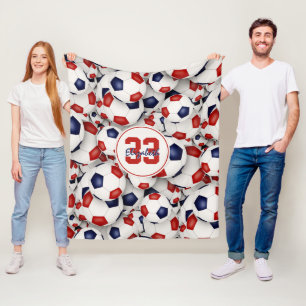 girls boys endless red white blue soccer balls fleece blanket