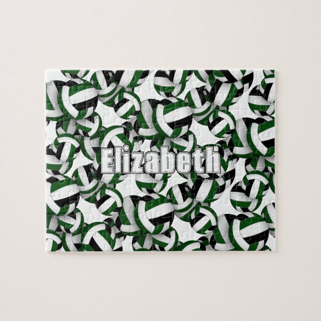 girls boys green black volleyball team colours jigsaw puzzle (Horizontal)
