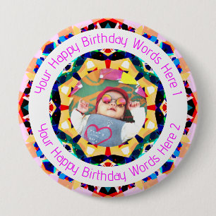 Girls Boys Happy Birthday Star Custom Age Photo 10 Cm Round Badge