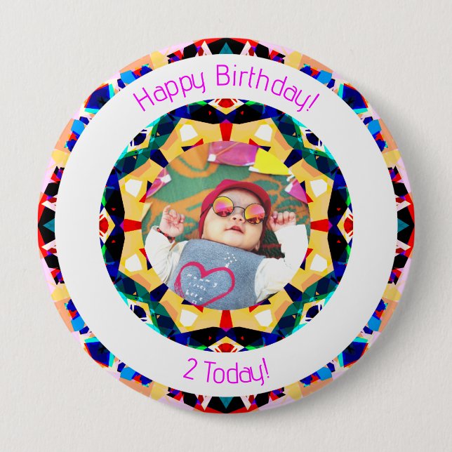 Girls Boys Happy Birthday Star Custom Age Photo 10 Cm Round Badge (Front)