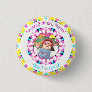 Girls Boys Happy Birthday Star Custom Age Photo 3 Cm Round Badge