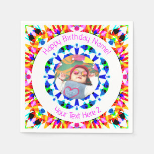 Girls Boys Happy Birthday Star Custom Age Photo Napkin