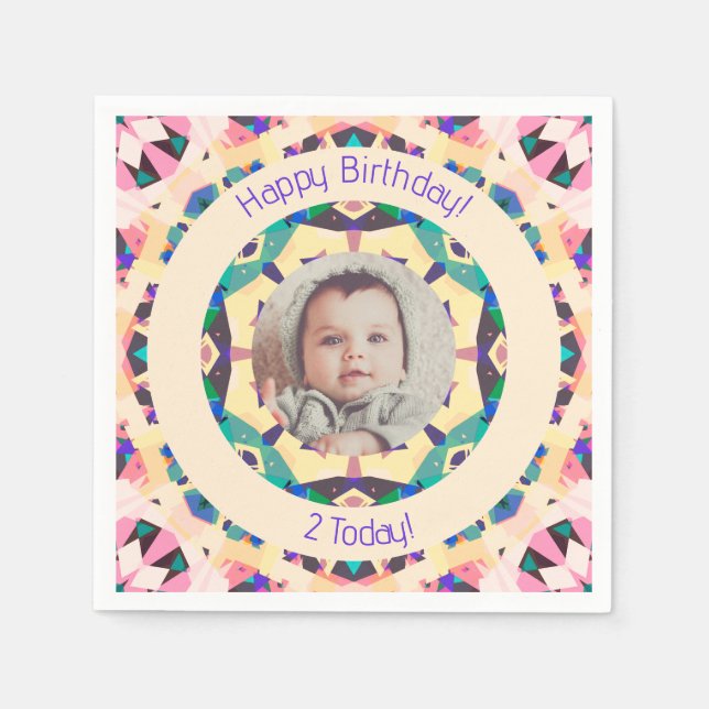 Girls Boys Happy Birthday Star Custom Age Photo Napkin (Front)
