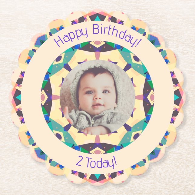 Girls Boys Happy Birthday Star Custom Age Photo Paper Coaster (Front)