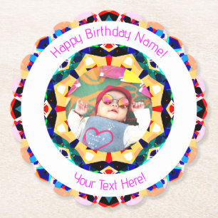 Girls Boys Happy Birthday Star Custom Age Photo Paper Coaster