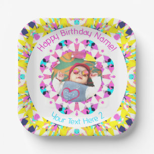 Girls Boys Happy Birthday Star Custom Age Photo Paper Plate