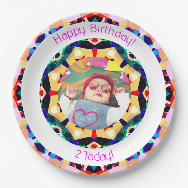 Girls Boys Happy Birthday Star Custom Age Photo Paper Plate (Front)