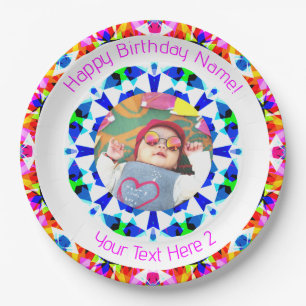 Girls Boys Happy Birthday Star Custom Age Photo Paper Plate