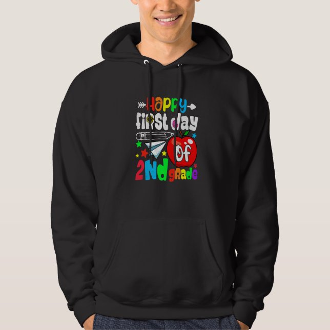 Girls Boys Happy First Day Of Second Grade Teacher Hoodie (Front)