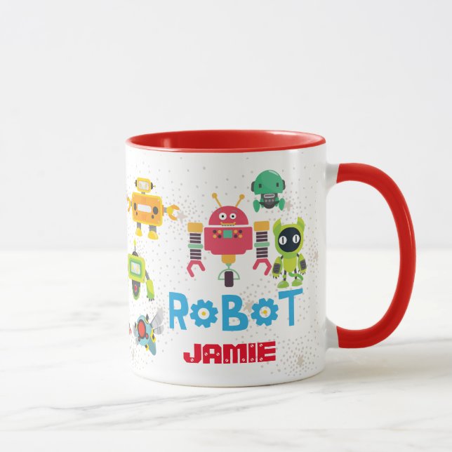 Girls BOYS Love ROBOTS RED Named Funny Cartoon Mug (Right)