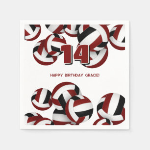 girls boys maroon black volleyballs birthday party napkin