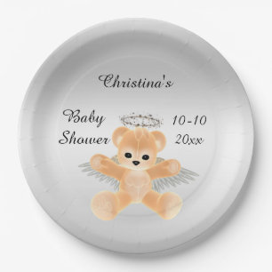 Girl's / Boy's Orange Angel Teddy Bear Baby Shower Paper Plate