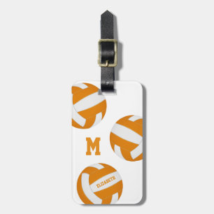 girls boys orange white volleyball travel team luggage tag