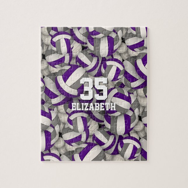 girls boys purple gray team colors volleyball jigsaw puzzle (Vertical)